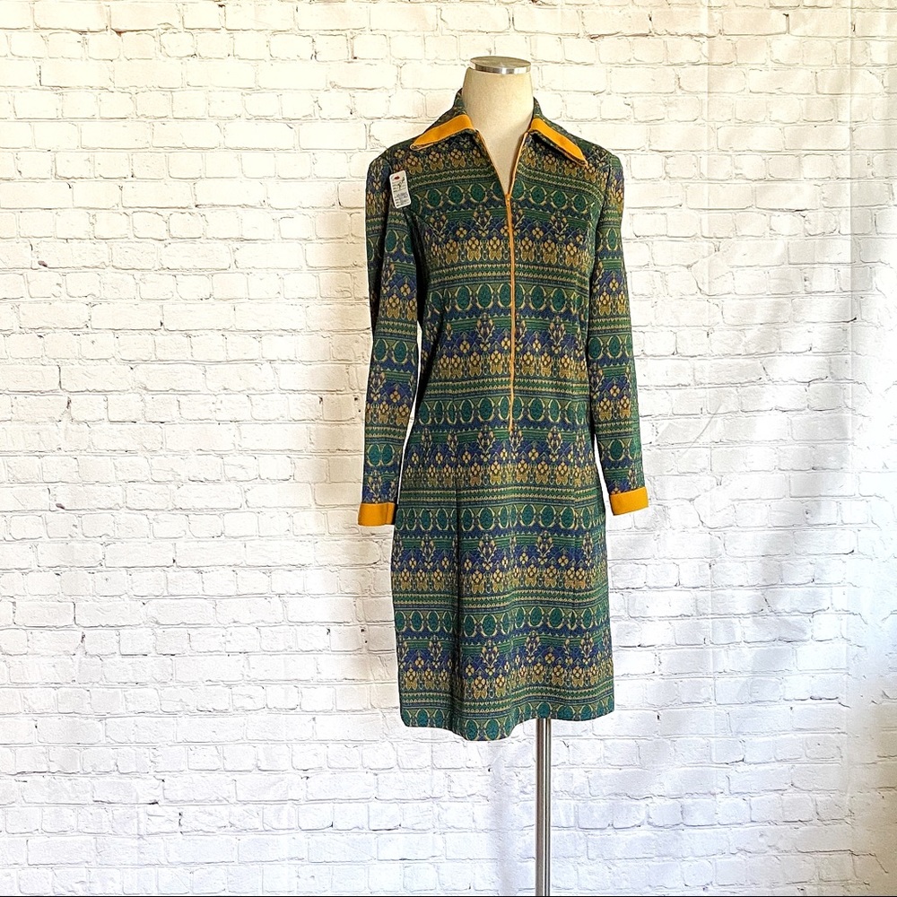 Vintage 70s Jewel Tone Knit Dress MED Fall Winter